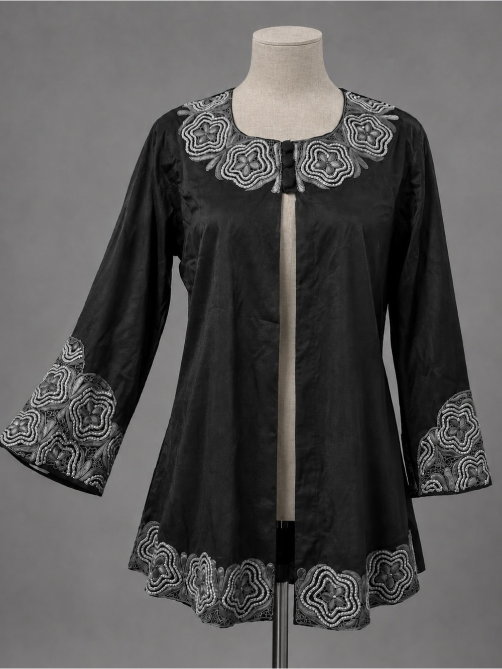 VINTAGE 80s Black Embroidered Versatile Dress Jacket LG